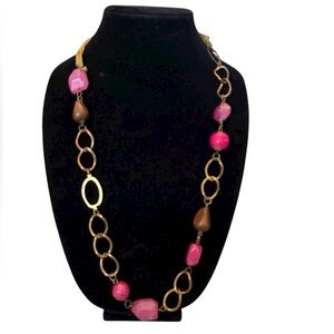 Gold and Pink Beaded Necklace EUC